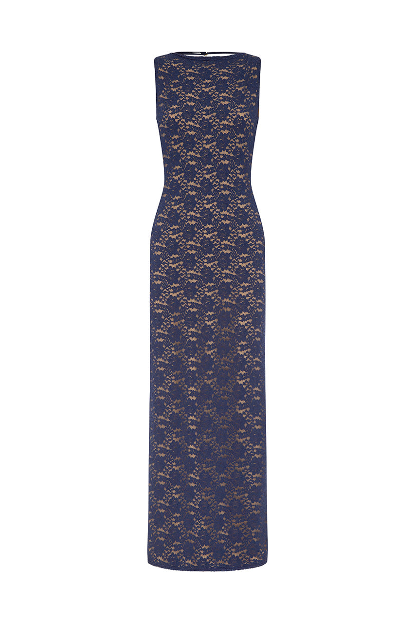 JANIE BOAT NECK MAXI DRESS - NAVY