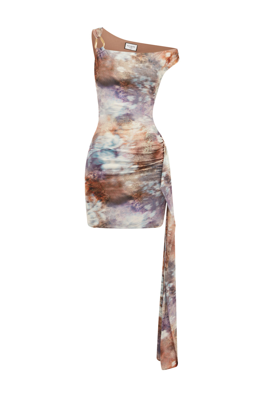 JASMINE ONE SHOULDER MINI DRESS - ZARLA CHOC