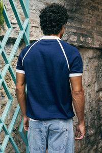 JAVIER RAGLAN SHORT SLEEVE KNIT TOP - NAVY