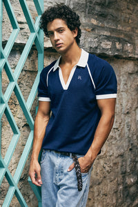 JAVIER RAGLAN SHORT SLEEVE KNIT TOP - NAVY