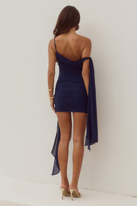 JAYDE ONE SHOULDER MINI DRESS - NAVY