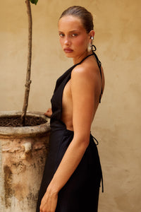 JELENA HALTER OPEN BACK MAXI DRESS - BLACK