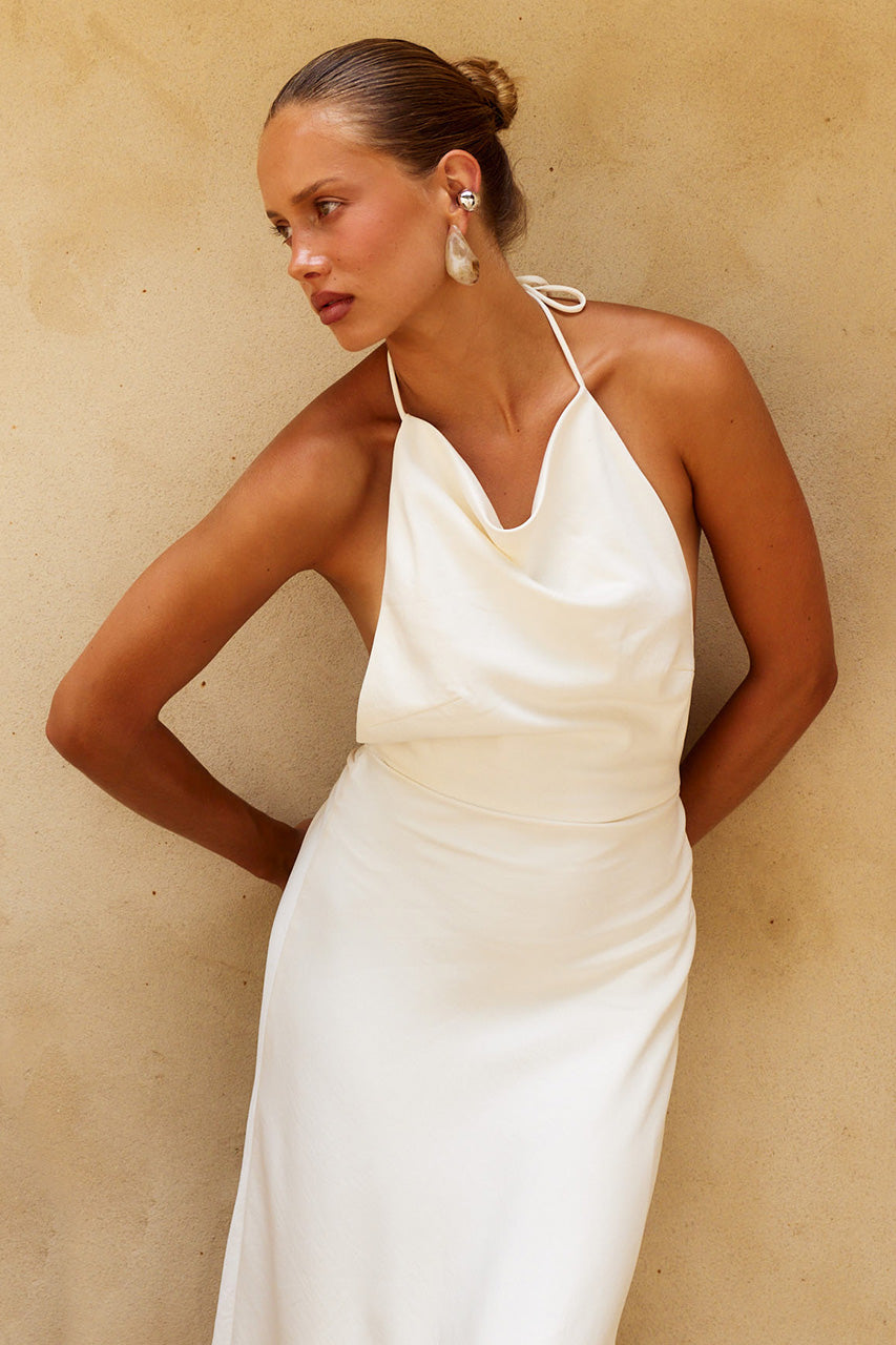 JELENA HALTER OPEN BACK MAXI DRESS - CREAM