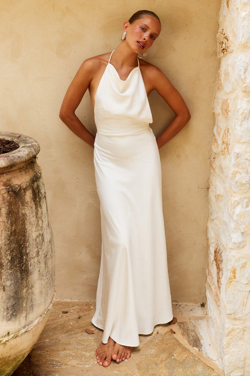 JELENA HALTER OPEN BACK MAXI DRESS - CREAM