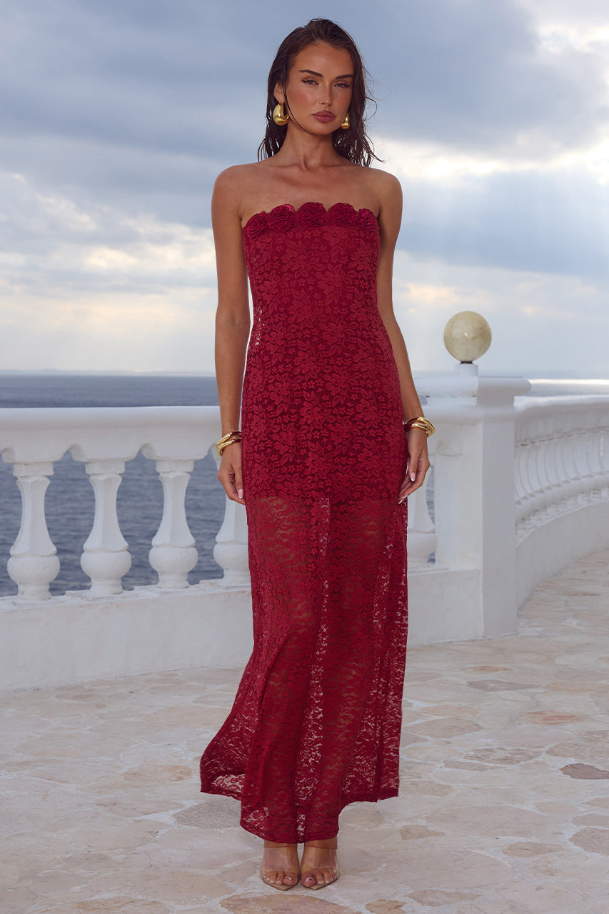 JESSICA FLORAL DETAIL MAXI DRESS - CHERRY