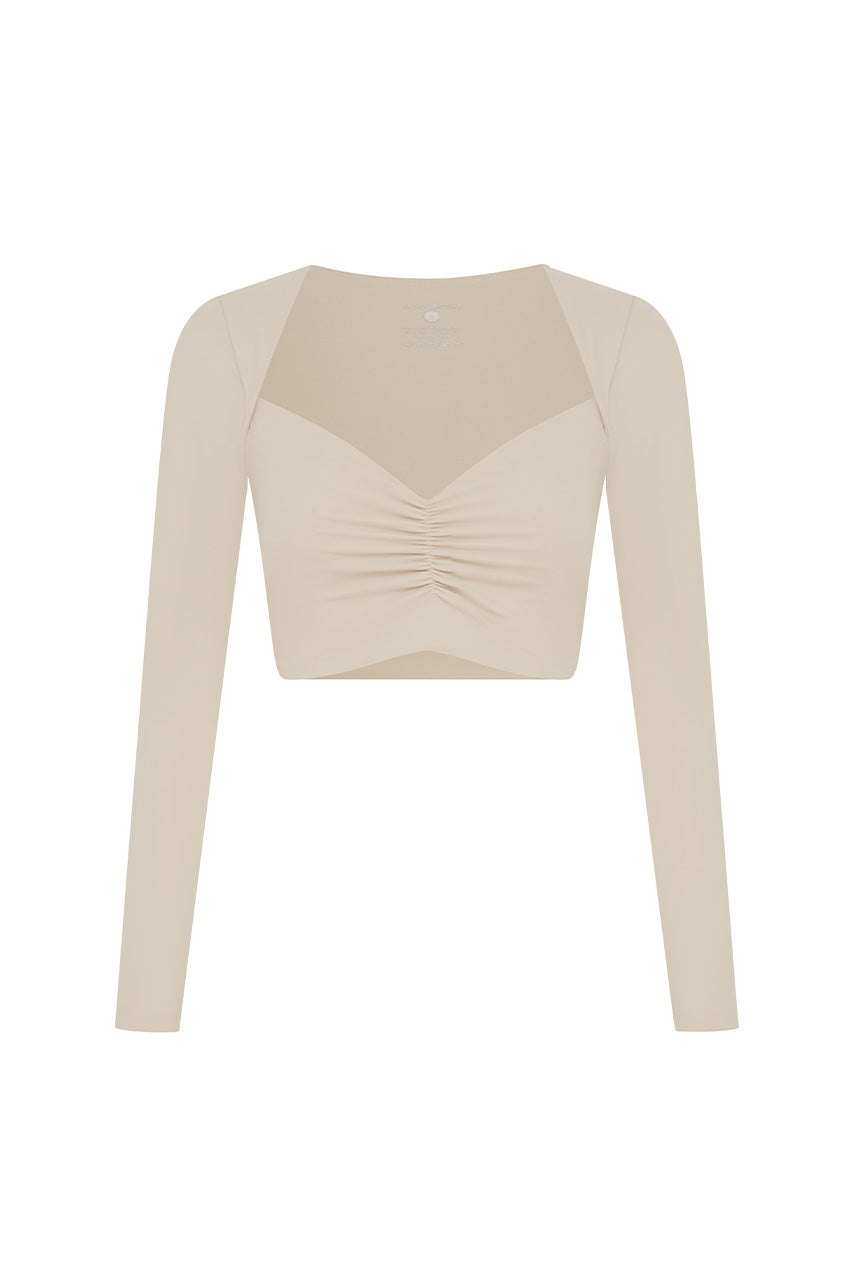 JULIA SWEETHEART LONG SLEEVE TOP - BISCUIT