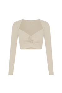 JULIA SWEETHEART LONG SLEEVE TOP - BISCUIT