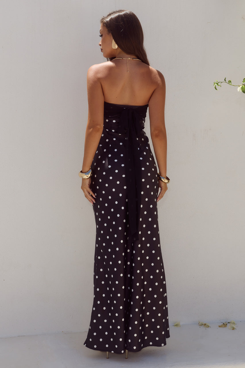 KADIE OFF SHOULDER MAXI DRESS - BLACK/WHITE POLKA