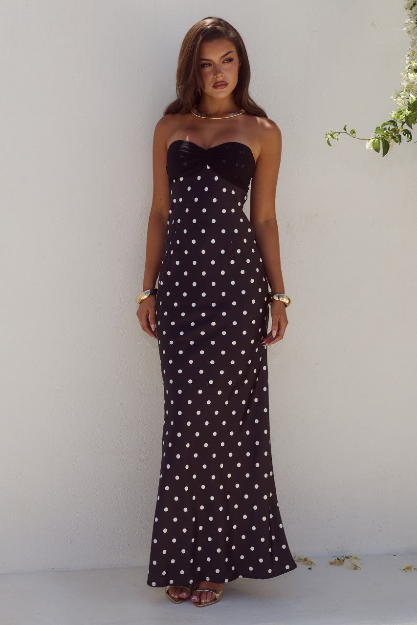 KADIE OFF SHOULDER MAXI DRESS - BLACK/WHITE POLKA