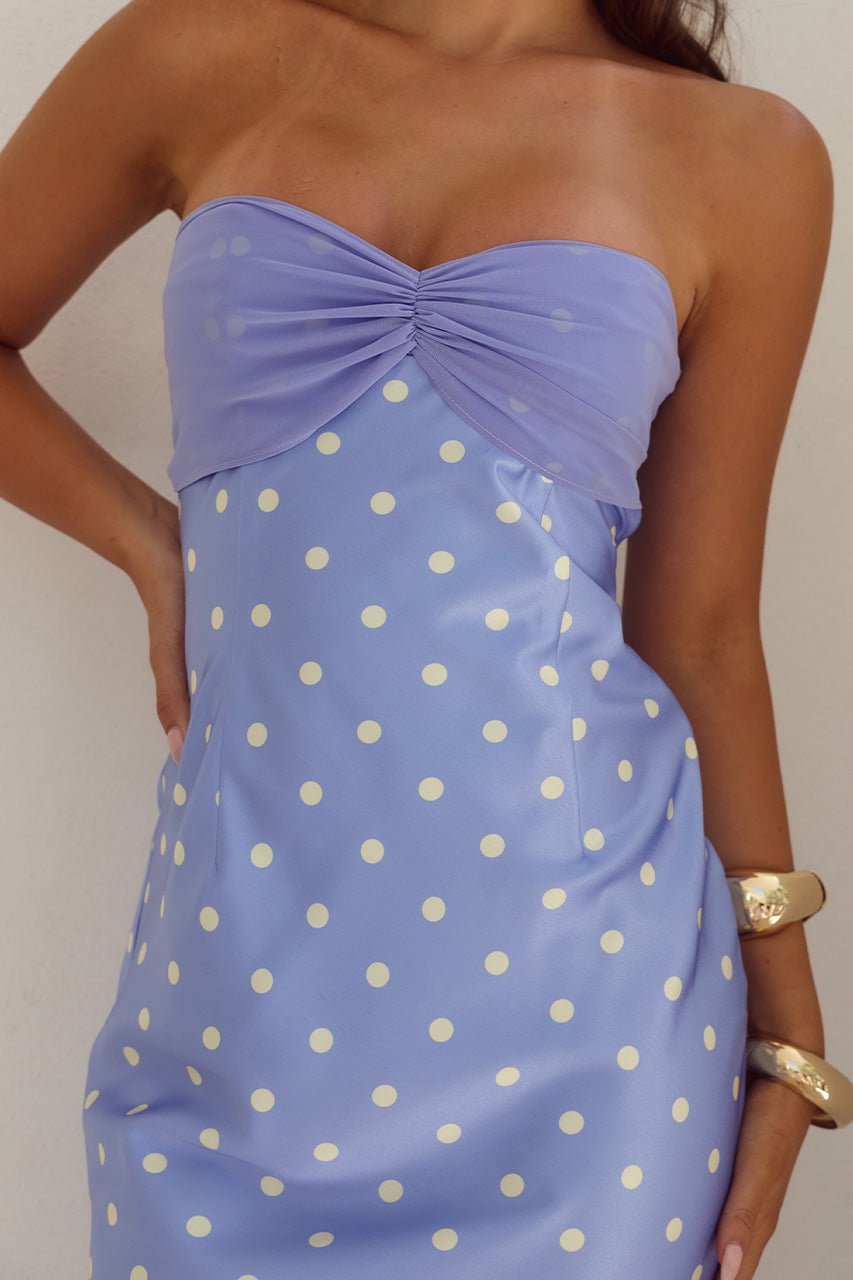 KADIE OFF SHOULDER MAXI DRESS - PERIWINKLE/LEMON POLKA
