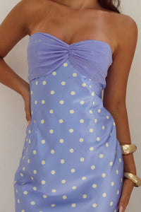 KADIE OFF SHOULDER MAXI DRESS - PERIWINKLE/LEMON POLKA