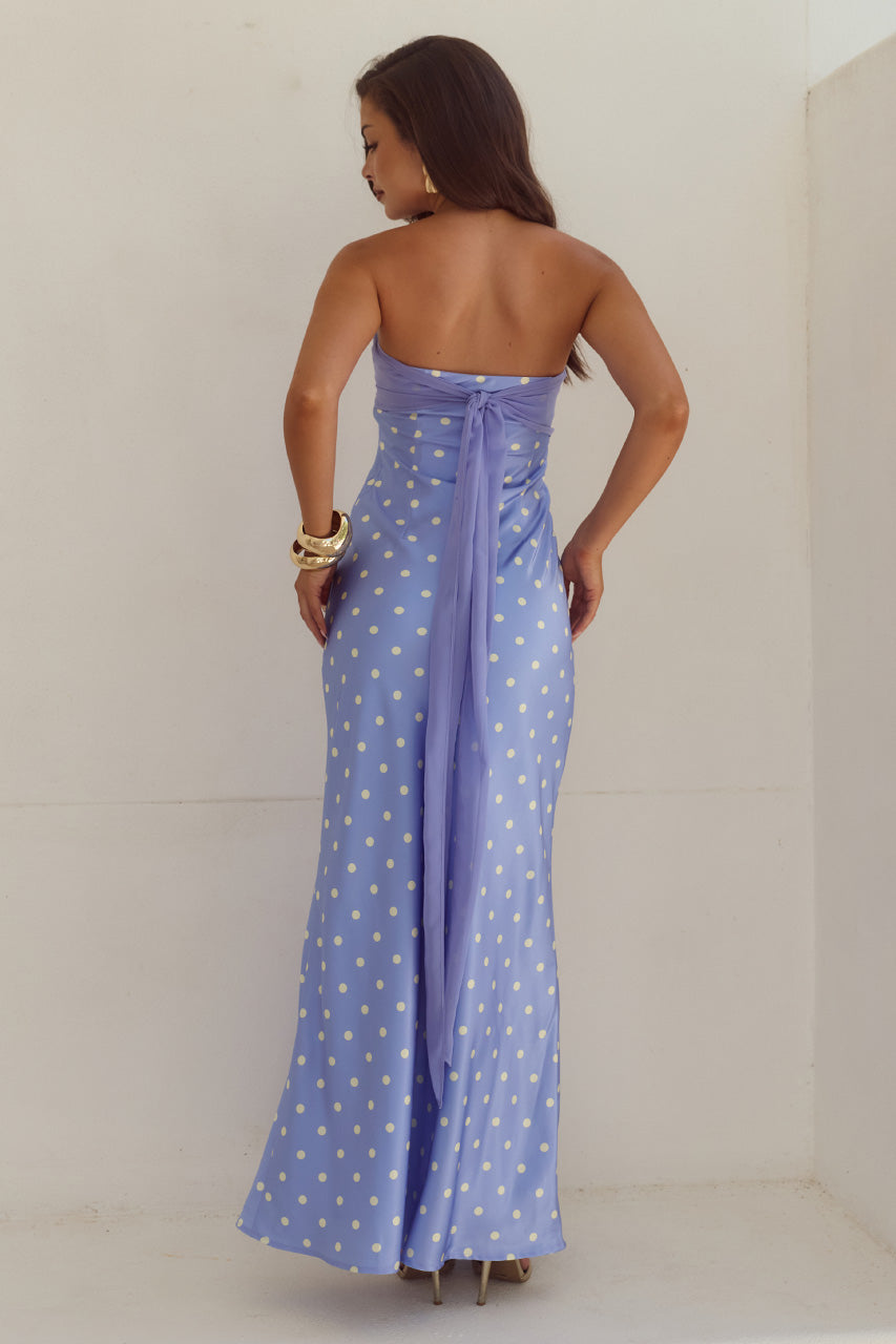 KADIE OFF SHOULDER MAXI DRESS - PERIWINKLE/LEMON POLKA