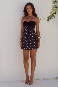 KADIE OFF SHOULDER MINI DRESS - BLACK/WHITE POLKA