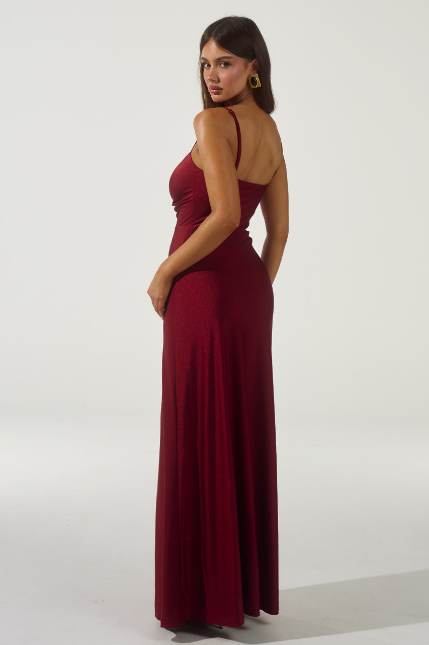 KALENA PLUNGE MAXI DRESS - CHERRY