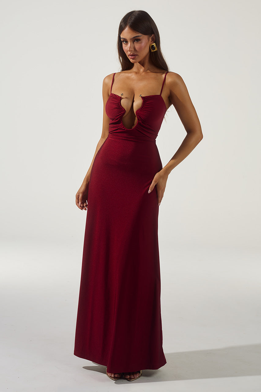KALENA PLUNGE MAXI DRESS - CHERRY