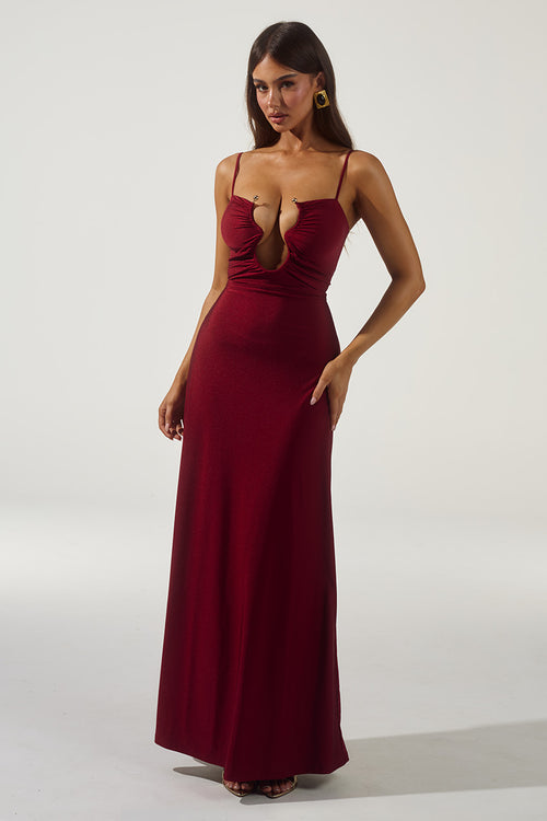 KALENA PLUNGE MAXI DRESS - CHERRY
