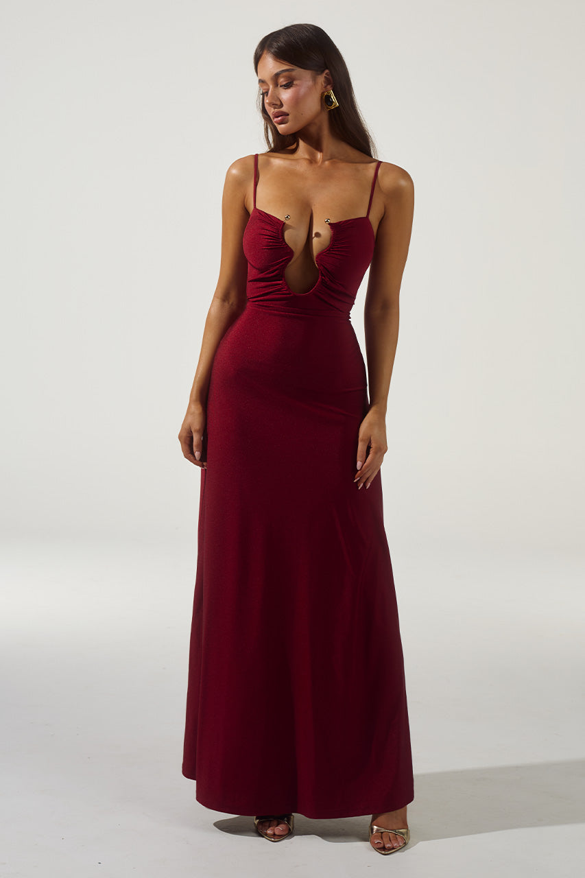 KALENA PLUNGE MAXI DRESS - CHERRY