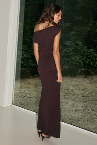 KAMRYN OFF SHOULDER MAXI DRESS - CHOCOLATE