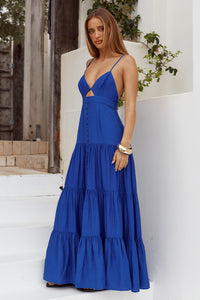 KANAH V-NECK TIERED MAXI DRESS - COBALT BLUE
