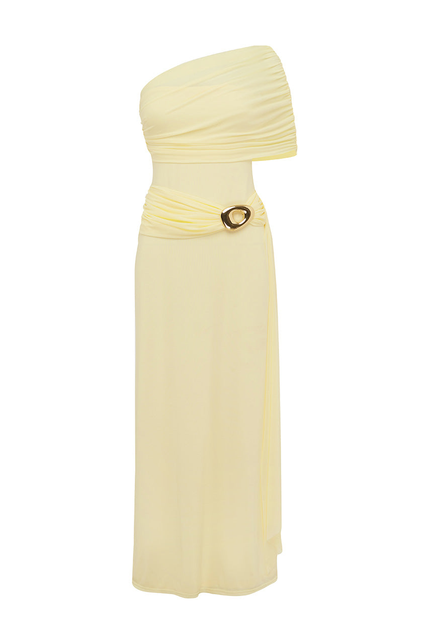 KASSI ONE SHOULDER MIDI DRESS - BUTTER