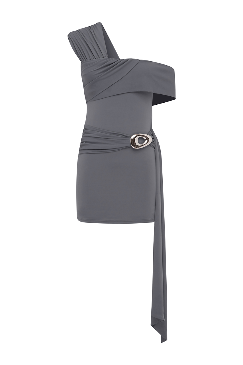 KASSI ONE SHOULDER MINI DRESS - SLATE