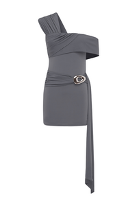 KASSI ONE SHOULDER MINI DRESS - SLATE