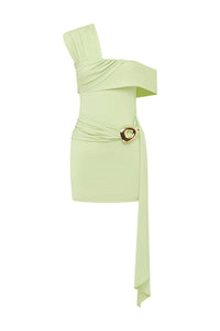 KASSI ONE SHOULDER MINI DRESS - KEY LIME