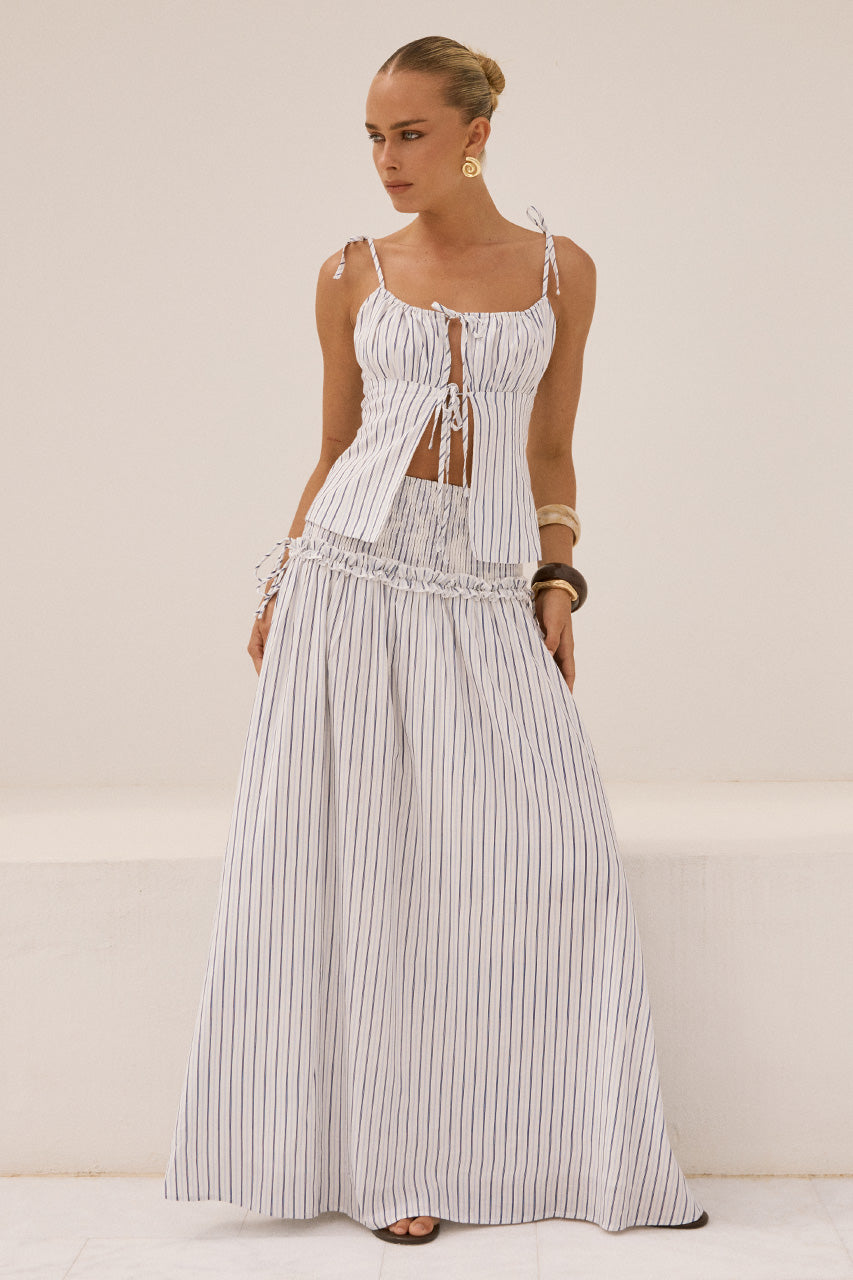 MAREE SHIRRED DROP WAIST MAXI SKIRT - DREA WHITE