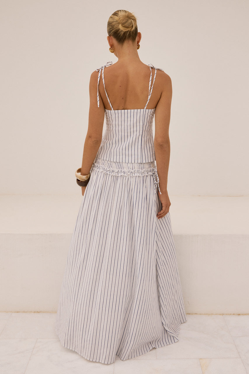 MAREE SHIRRED DROP WAIST MAXI SKIRT - DREA WHITE