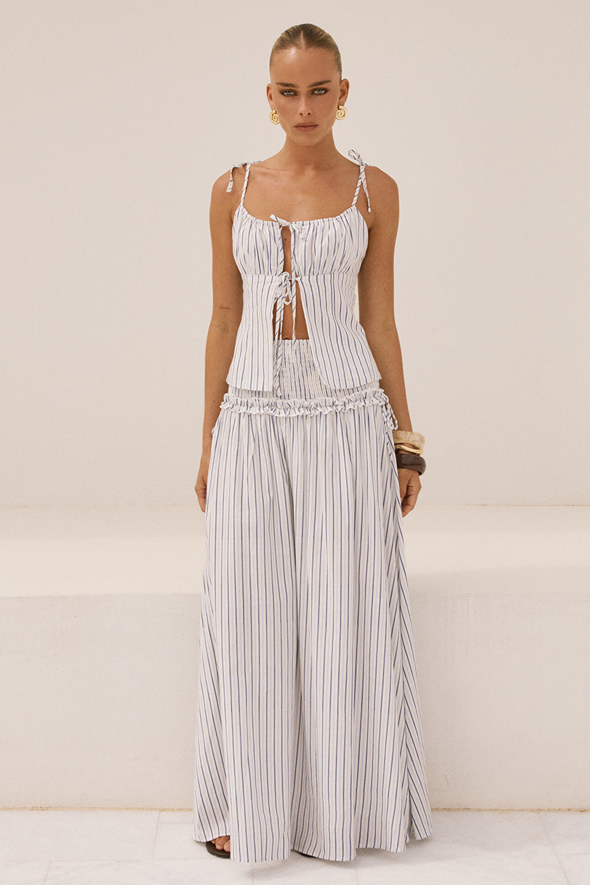 MAREE SHIRRED DROP WAIST MAXI SKIRT - DREA WHITE