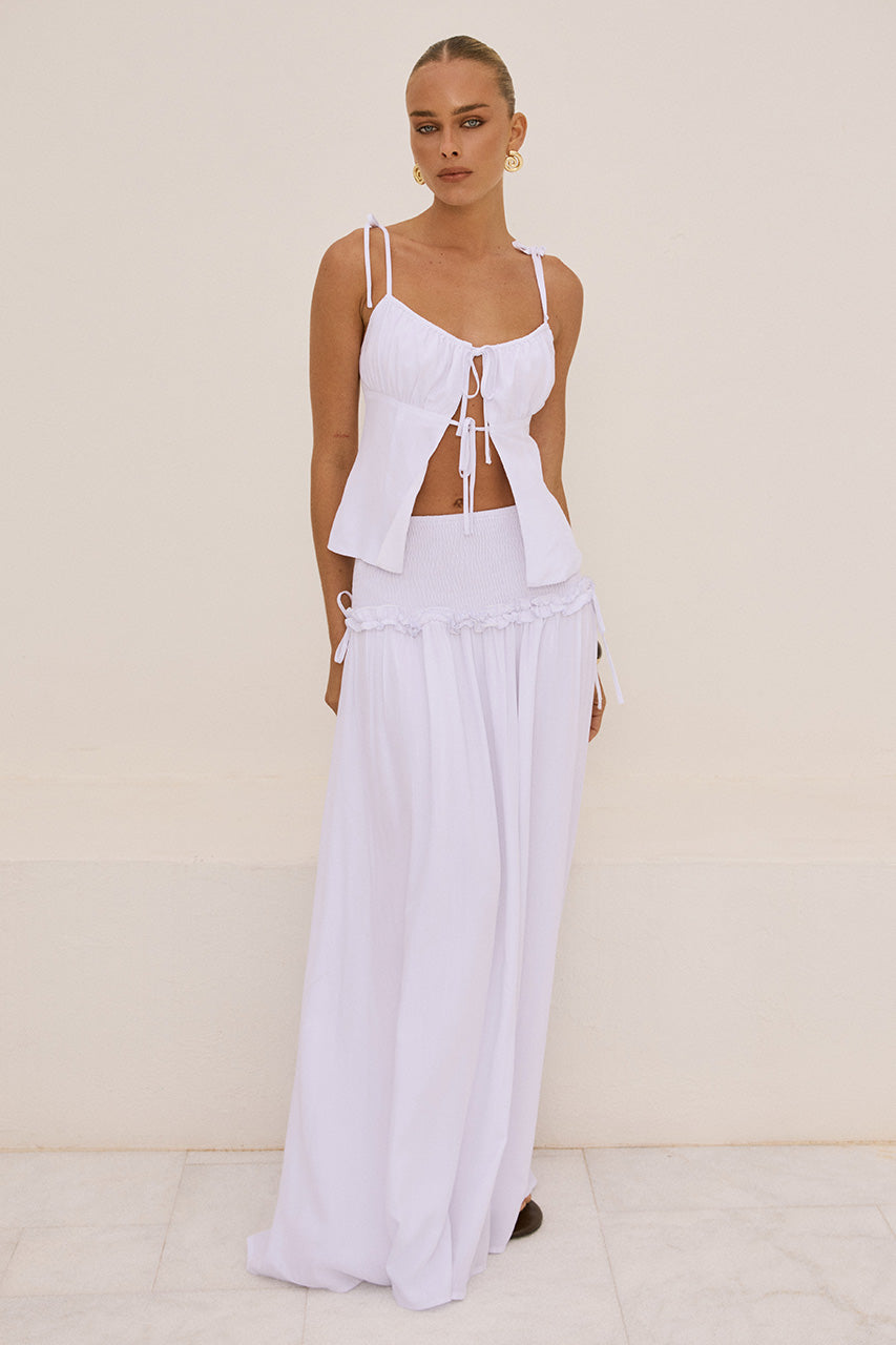 MAREE SHIRRED DROP WAIST MAXI SKIRT - WHITE