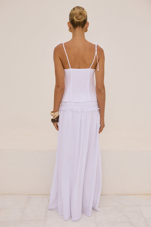 KATALIA RUCHED FRONT TIE TOP - WHITE