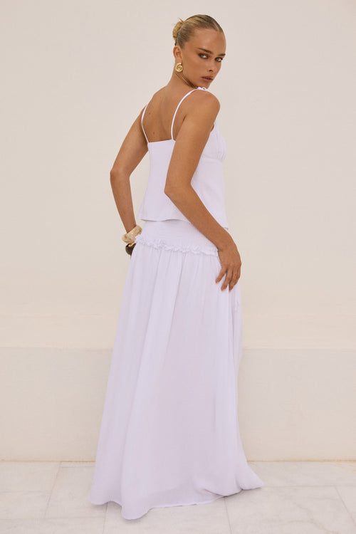 MAREE SHIRRED DROP WAIST MAXI SKIRT - WHITE