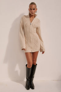 KATARA KNIT MINI DRESS - CREAM