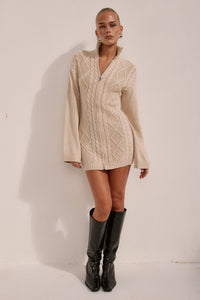 KATARA KNIT MINI DRESS - CREAM
