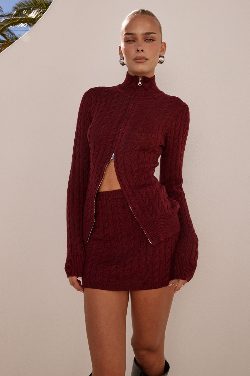 KATARINA LONG SLEEVE KNIT TOP - BLACK CHERRY