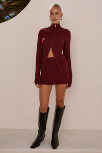 KATARINA LONG SLEEVE KNIT TOP - BLACK CHERRY