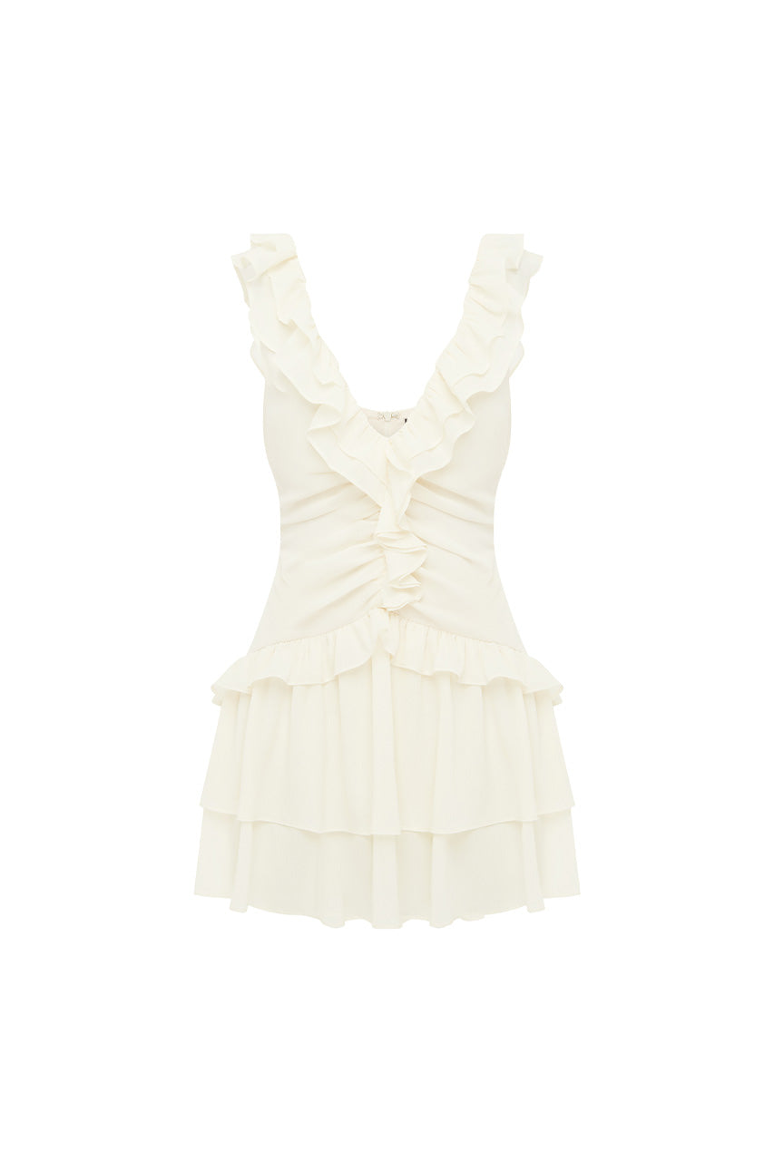 KAYCEY SLEEVELESS RUFFLE MINI DRESS - PEARL