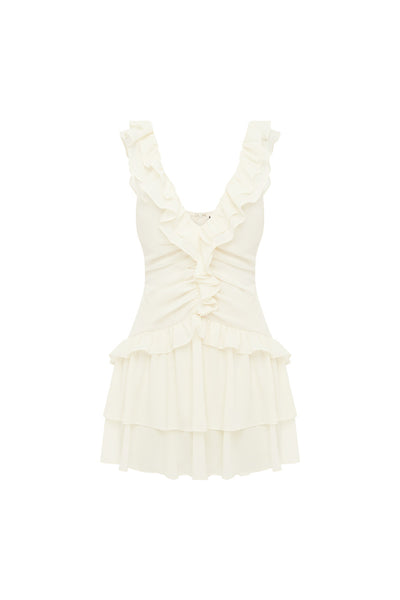KAYCEY SLEEVELESS RUFFLE MINI DRESS - PEARL