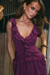 KAYCEY SLEEVELESS RUFFLE MINI DRESS - PLUM