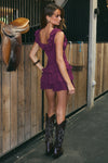 KAYCEY SLEEVELESS RUFFLE MINI DRESS - PLUM