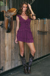 KAYCEY SLEEVELESS RUFFLE MINI DRESS - PLUM
