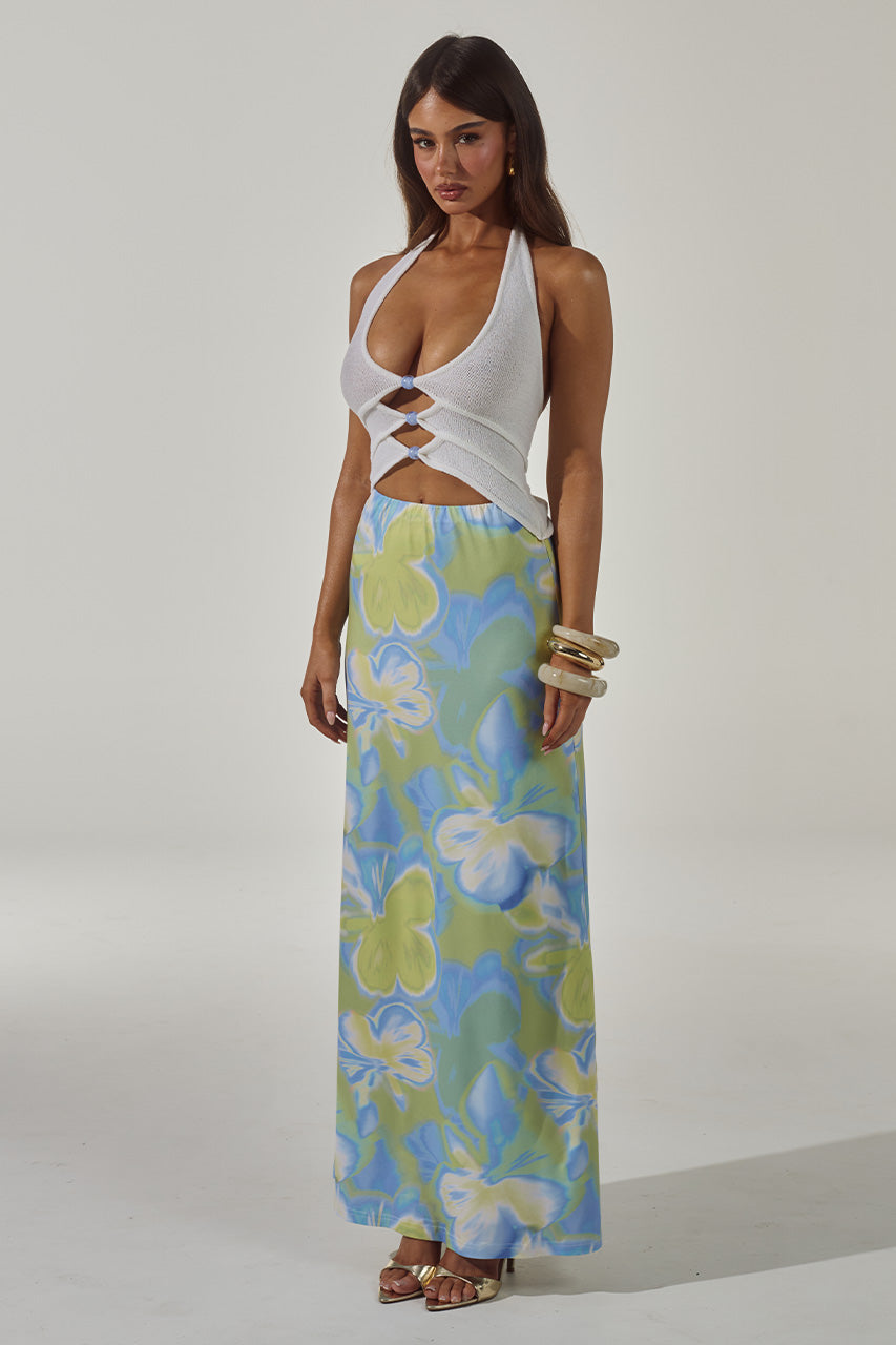 KEAGAN CUTOUT KNIT MAXI DRESS - WHITE/LANA GREEN