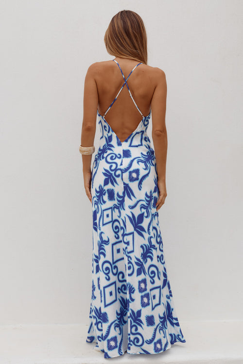 KEILANA CROSS BACK MAXI DRESS - MADDIE BLUE