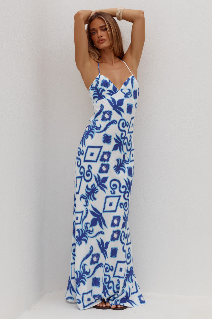 KEILANA CROSS BACK MAXI DRESS - MADDIE BLUE