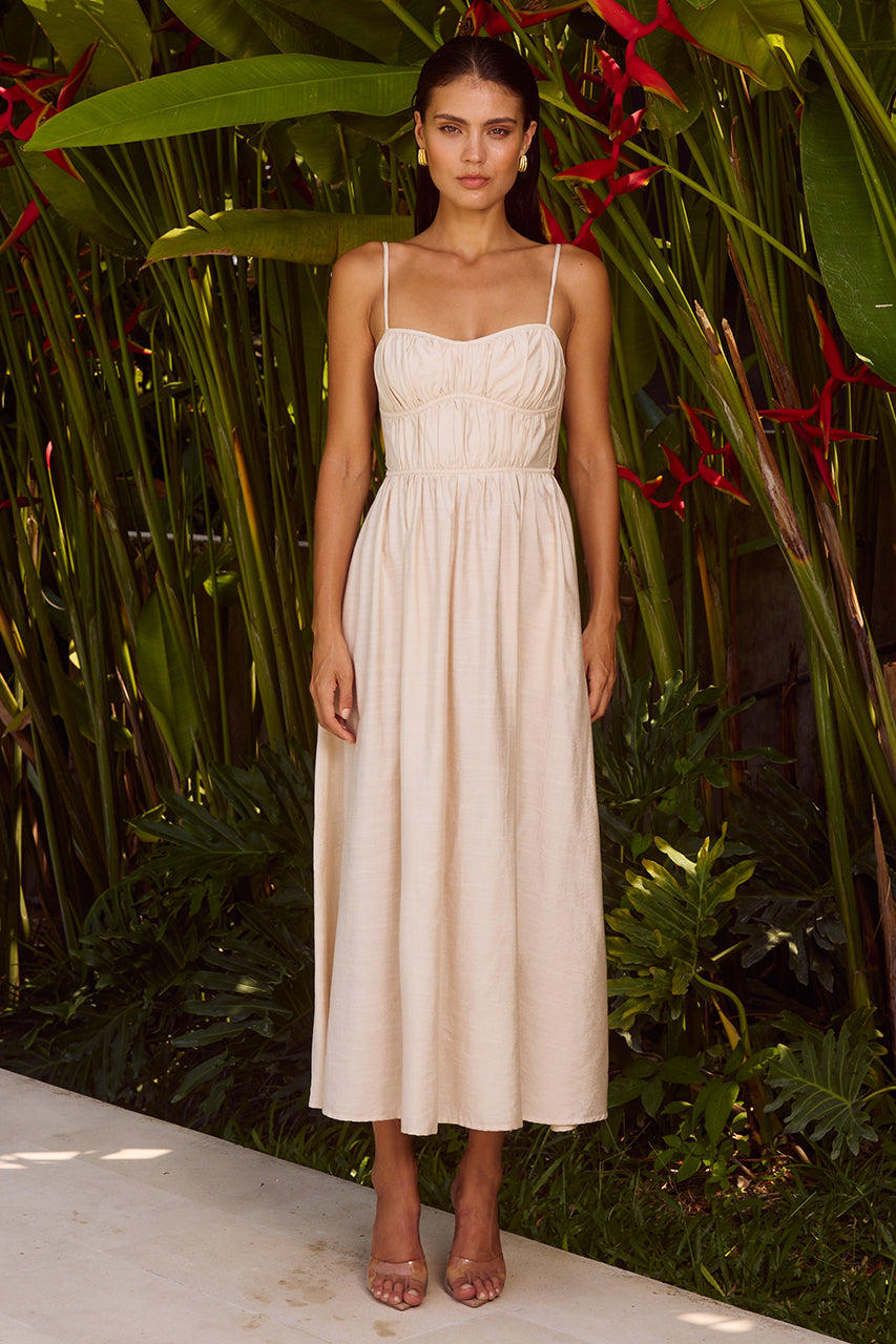 KELANI LUXE MIDI DRESS - SAND