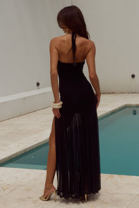 KIKI HIGH SLIT MAXI DRESS - BLACK