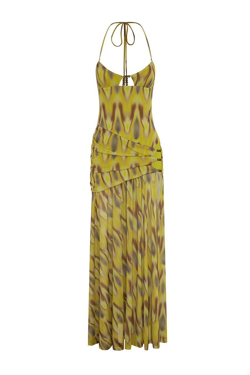 KIKI HIGH SLIT MAXI DRESS - CASSIA YELLOW