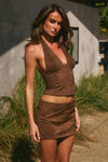 KITTY V-NECK HALTER TOP - CHOCOLATE