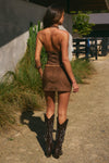 KITTY LOW RISE MINI SKIRT - CHOCOLATE